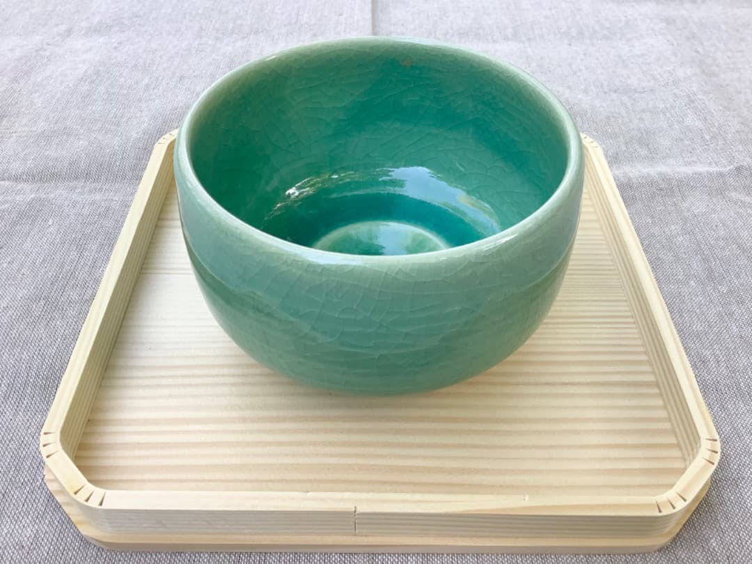 茶道具 天神窯 岡本欣三造 青辰砂茶碗(共箱)