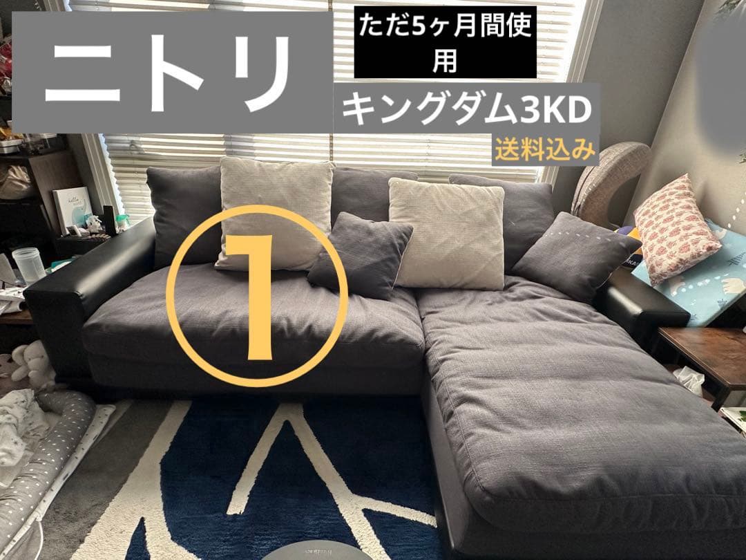 ① ニトリ布張りカウチソファ（キングダム3KD)