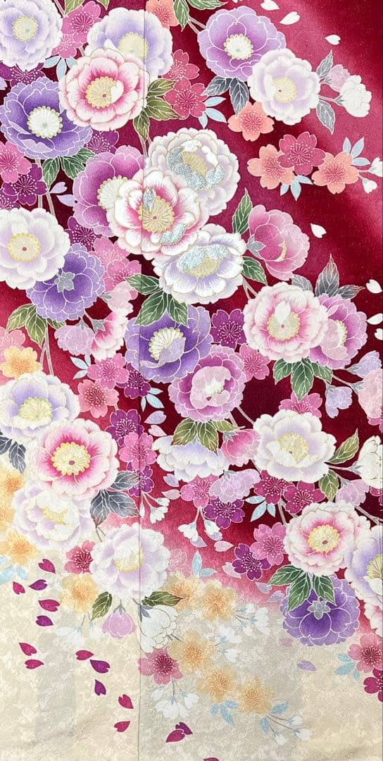 振り袖 フルセット 金彩加工 長襦袢付 刺繍入り 金通し 赤 花 664