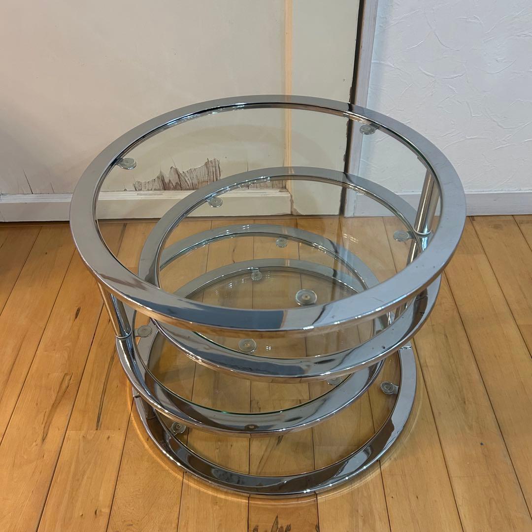 ミッドセンチュリー 丸型 ラウンドテーブル ヴィンテージ 強化ガラス 4