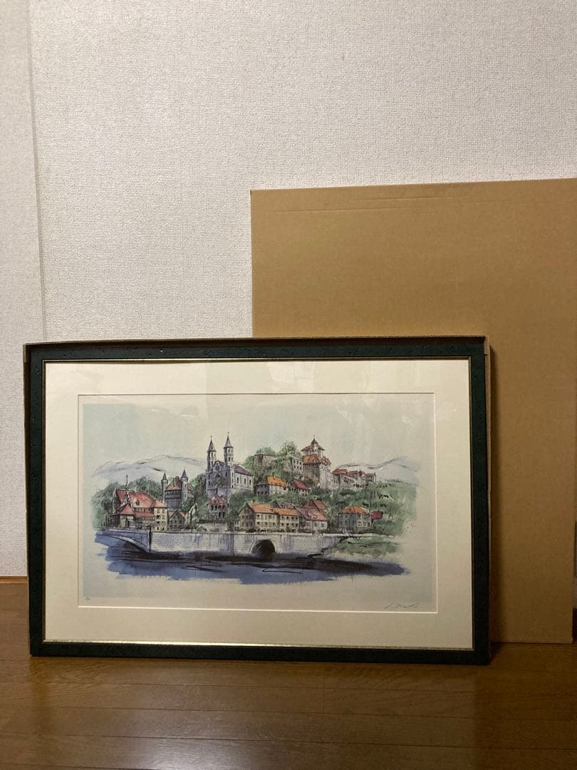 絵画 リトグラフ大 教会のある街 ジェームス・フォード 新品額装 箱付