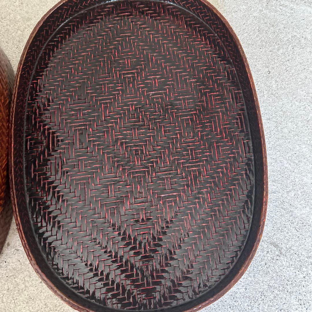 藍胎漆器　伝統工芸品　久留米　らんたい漆器　鎌倉彫茶櫃　2点おまとめ