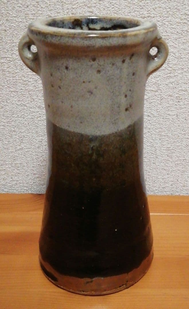 人間国宝 浜田庄司作 益子焼 掛合釉 花入 共箱 花瓶 人間国宝