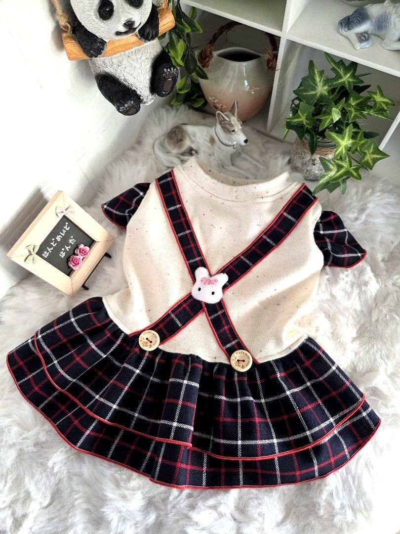 犬服 ハンドメイド チェック ワンピース 小型犬 バッククロス うさぎ
