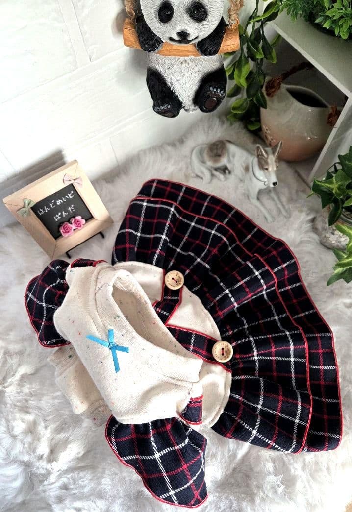 犬服 ハンドメイド チェック ワンピース 小型犬 バッククロス うさぎ