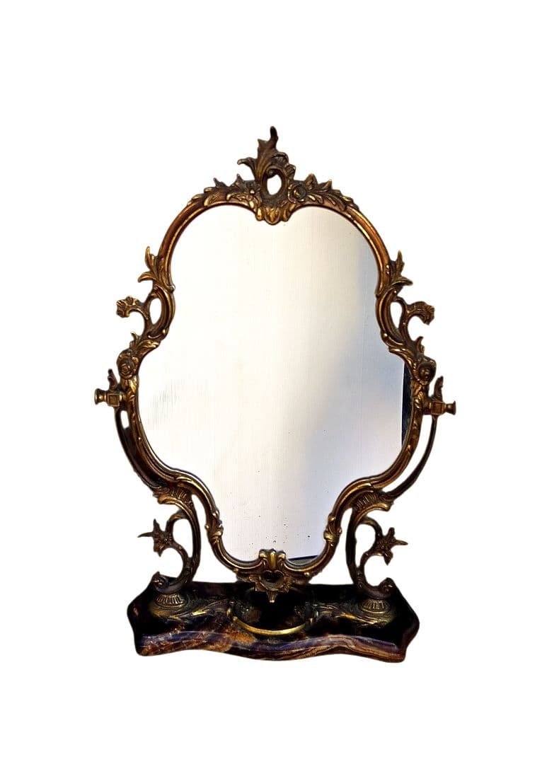 【アンティーク】大理石台 真鍮製 化粧鏡 アンティーク】大理石台 真鍮製 化粧鏡 イタリア製・大理石×真鍮