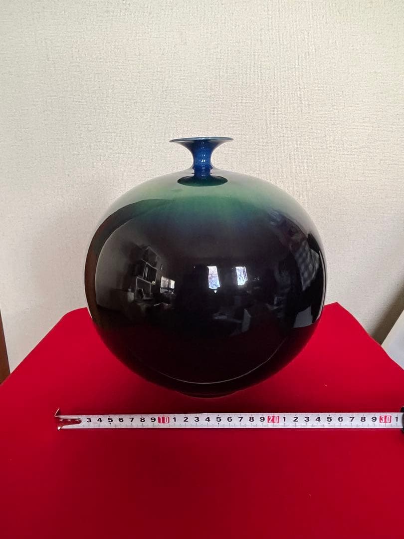 特大】人間国宝 徳田八十吉 碧明釉 壷 花入 高さ約