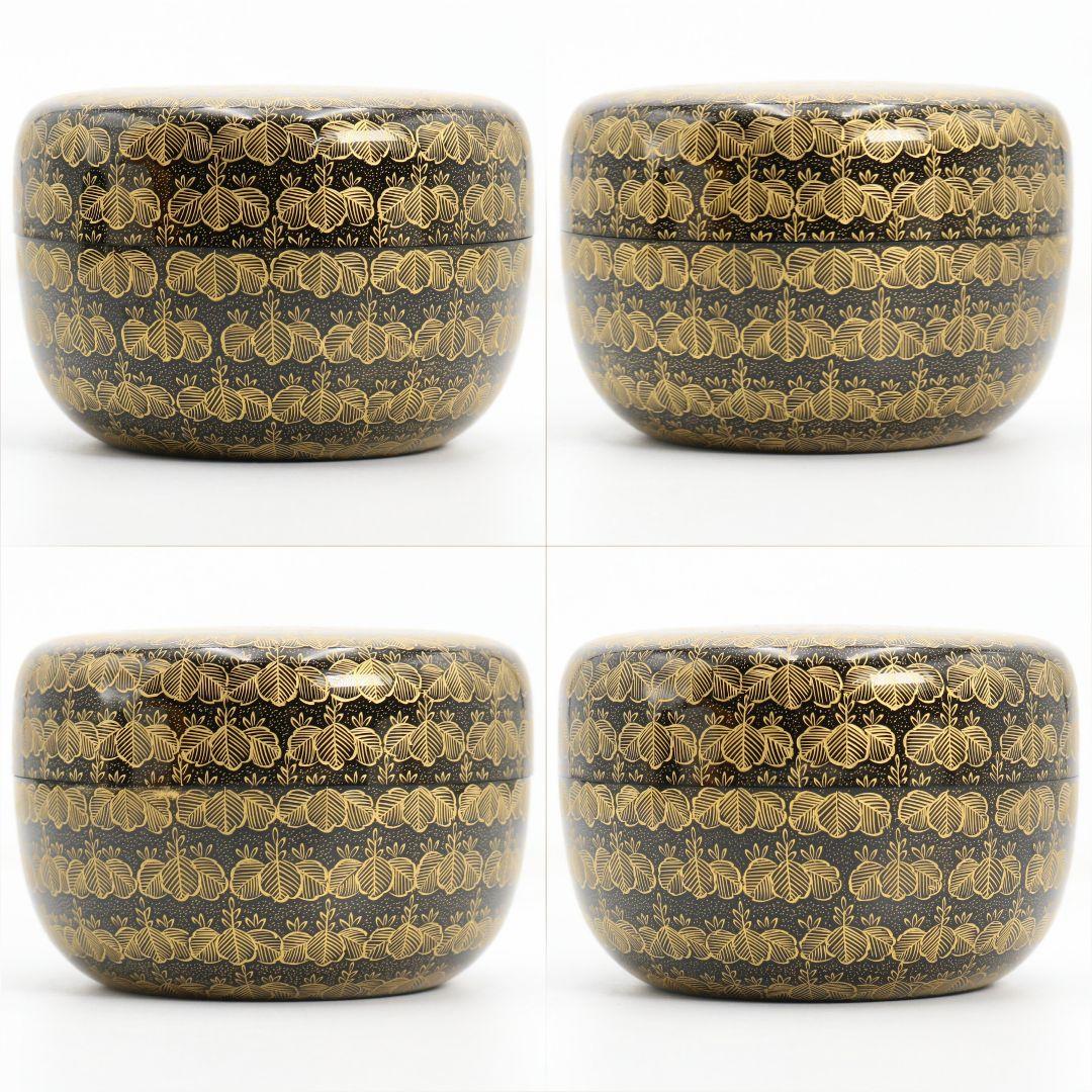 前志芸男作 沈金桐之図 平棗 前大峰師事 茶道具 共