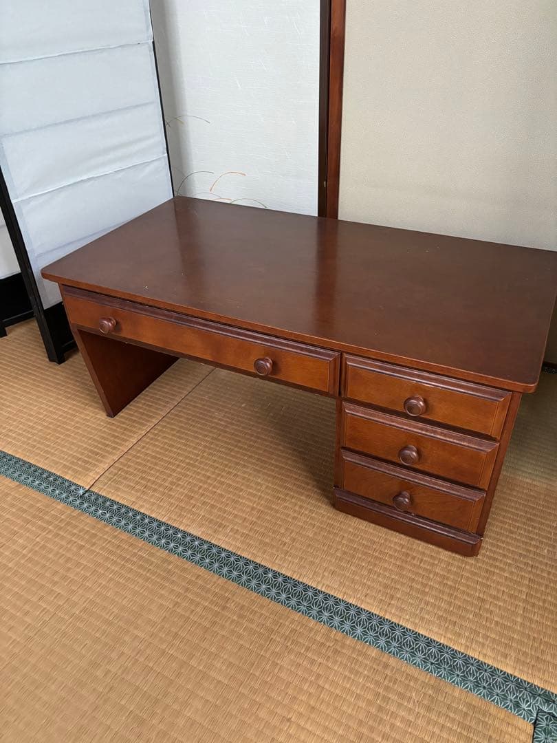 文机 座机 デスク 勉強机 書斎 書斎机 アンティーク 昭和レトロ 桜 民芸調