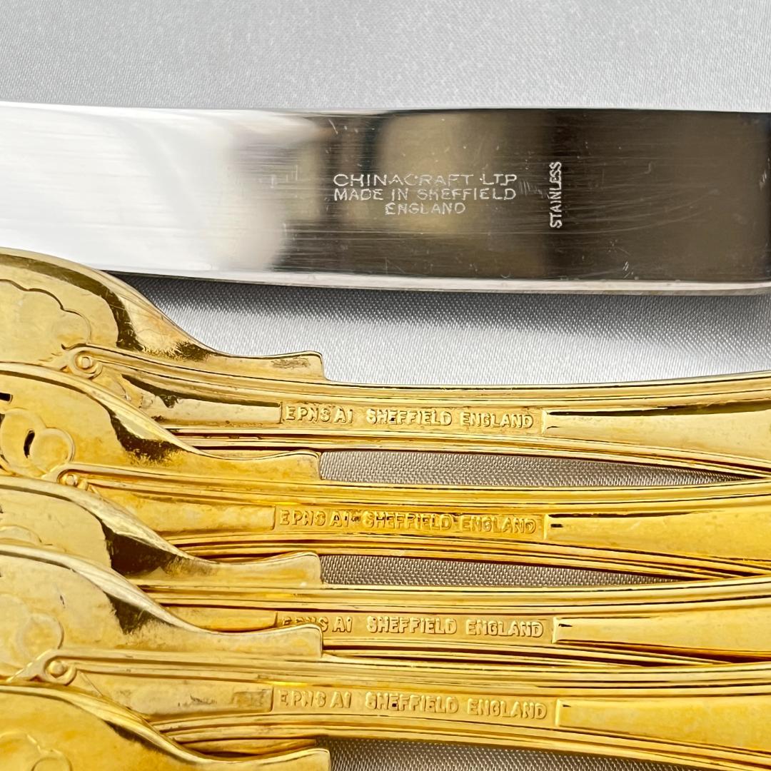 【英国】キングスパターンのディナーセット 24本組【ゴールドプレート】