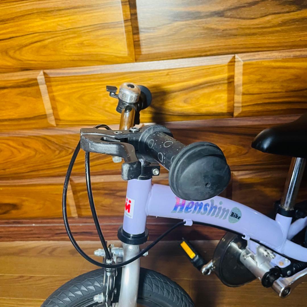 超美品 へんしんバイク2 パープル 12インチ バランスバイク 女の子 自転車