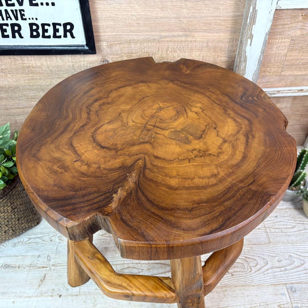 オールドチーク天然無垢材木製創作極太サイドテーブル L（直径55