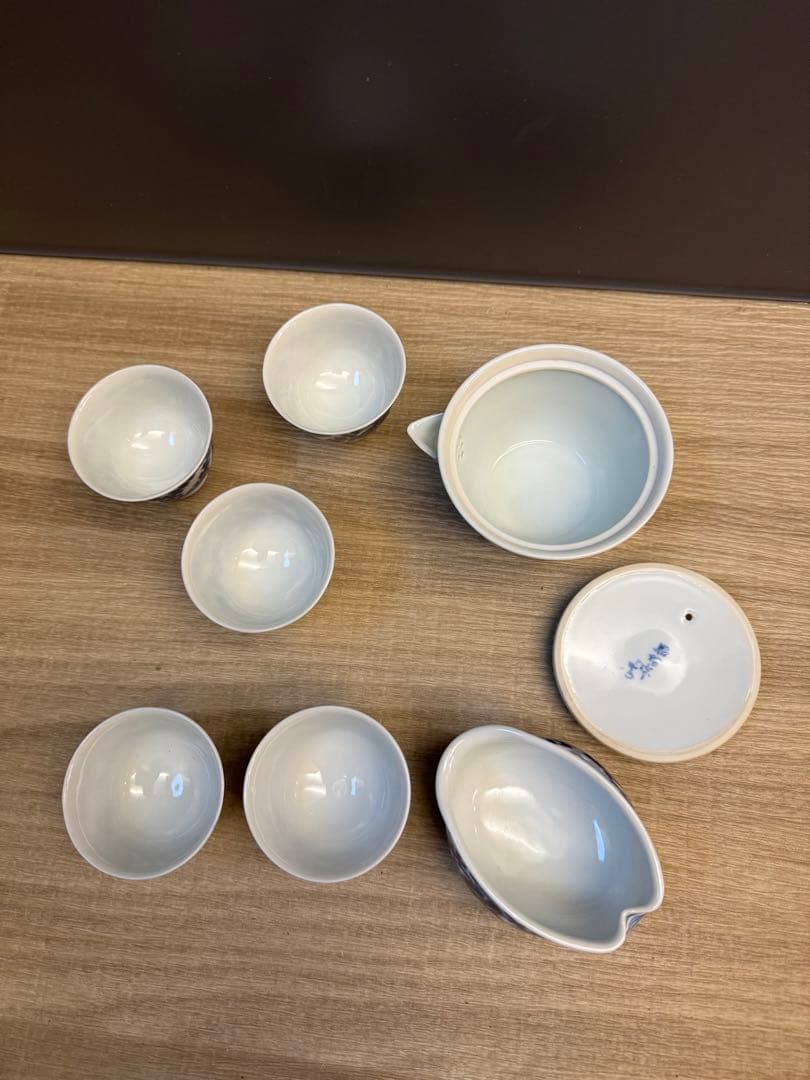 1518  染付青花　茶器セット　宝瓶1  湯冷し1  湯呑5  未使用