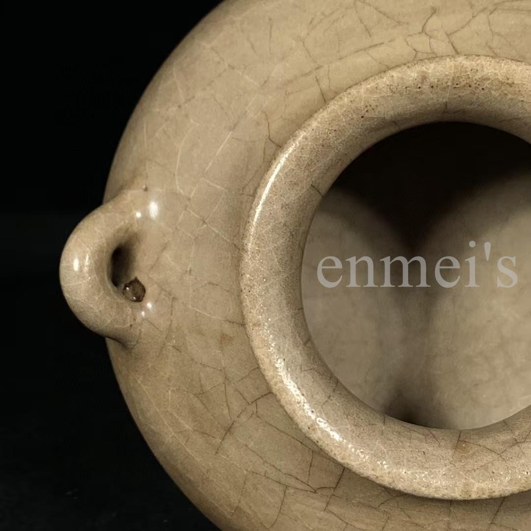 中国古美術・宋代 哥窯 双耳炉 灰青釉・観賞用・香炉・装飾