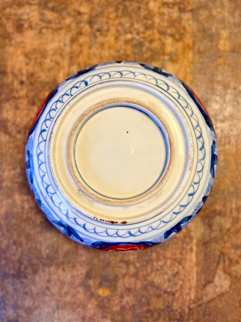 古伊万里　大鉢　色絵　赤絵　染付　二高台　食器　アンティーク　古道具