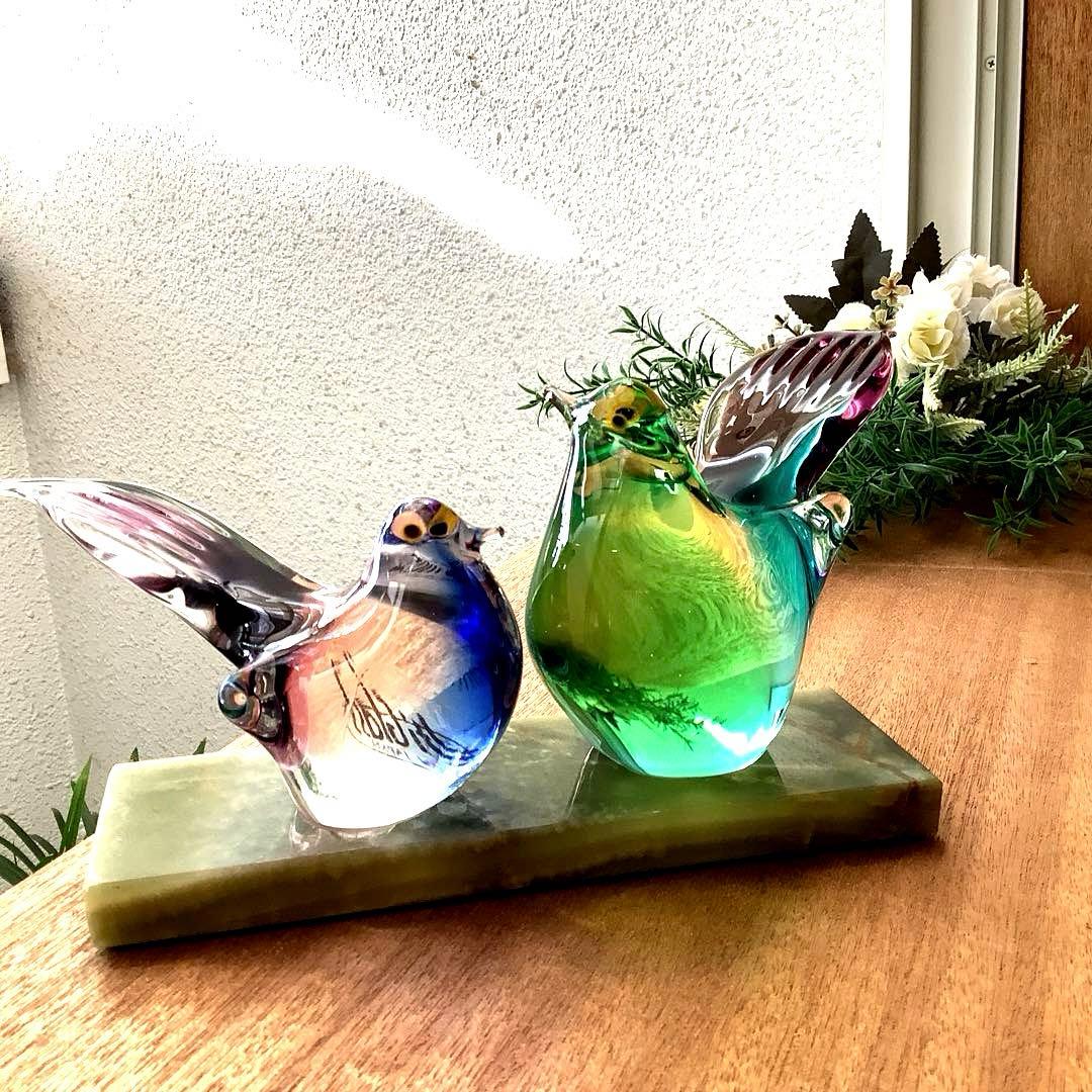 Malti Glass 【Love Birds/ラヴ バード】台座付 ガラス工芸