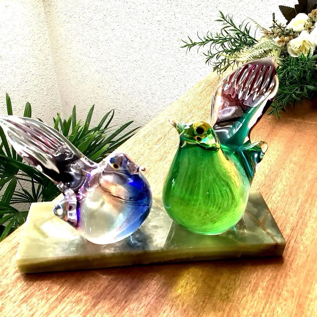 Malti Glass 【Love Birds/ラヴ バード】台座付 ガラス工芸