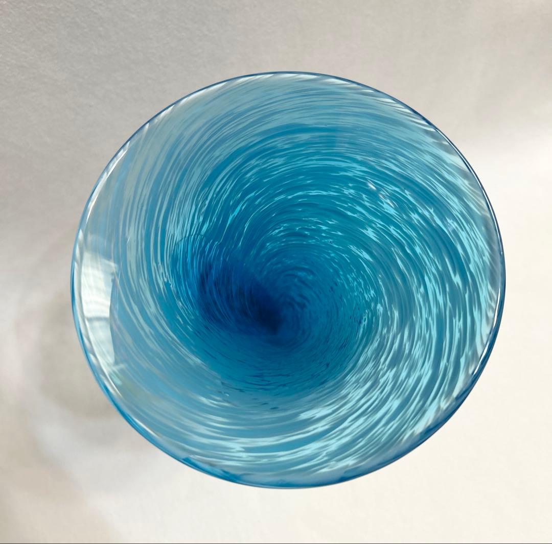 吹きガラス 花瓶 ブルー×ホワイト 約30cm イタリアアート 花器 インテリア