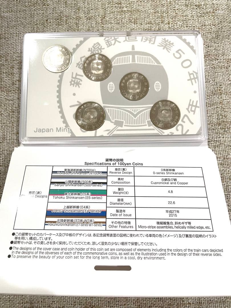 新幹線開業50年記念 百円クラッド貨幣セット 27年5枚・28年4枚