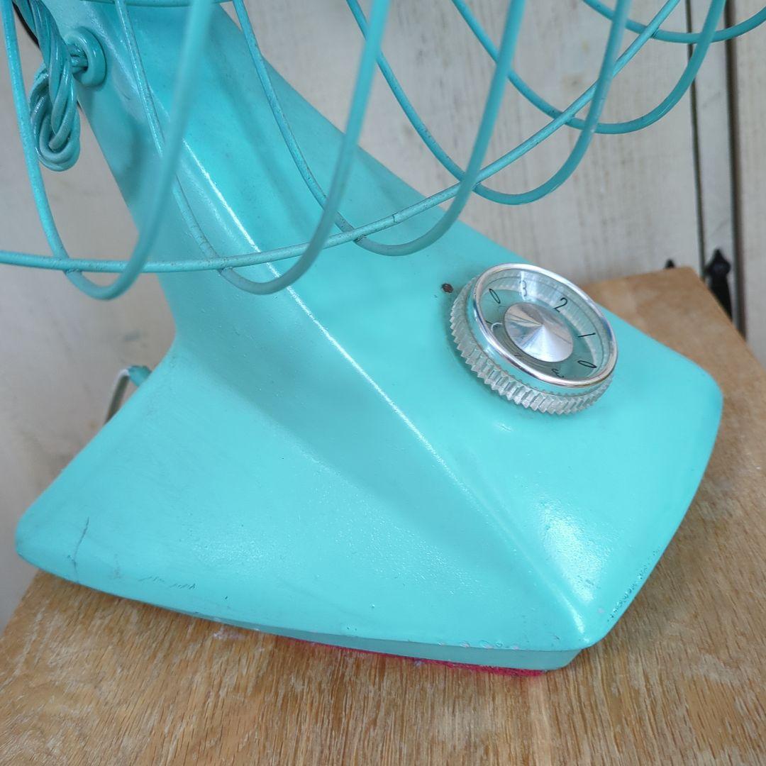 昭和レトロ 卓上扇風機 水色 3枚羽根　ビンテージ　本体リペイント　稼働　東芝