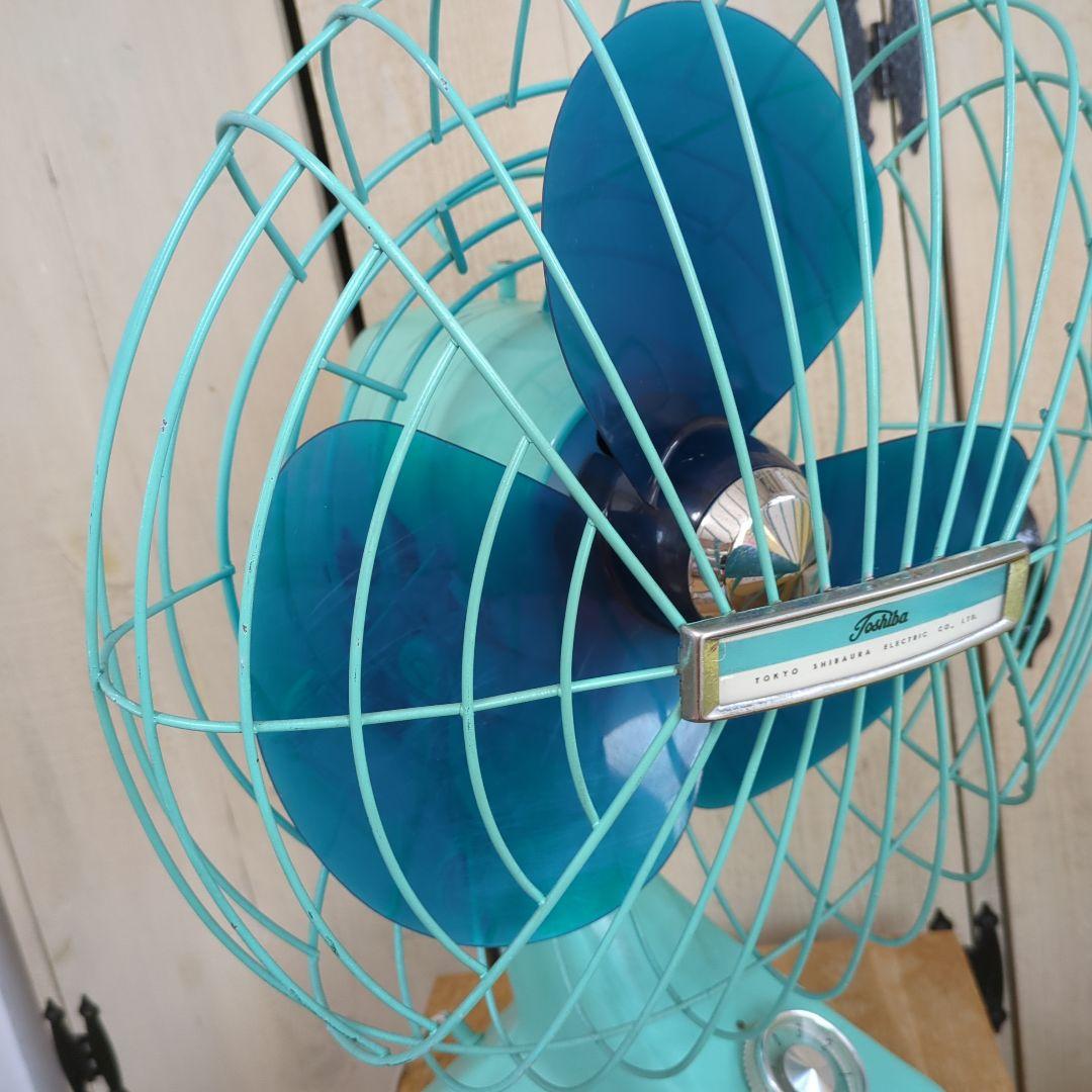昭和レトロ 卓上扇風機 水色 3枚羽根　ビンテージ　本体リペイント　稼働　東芝