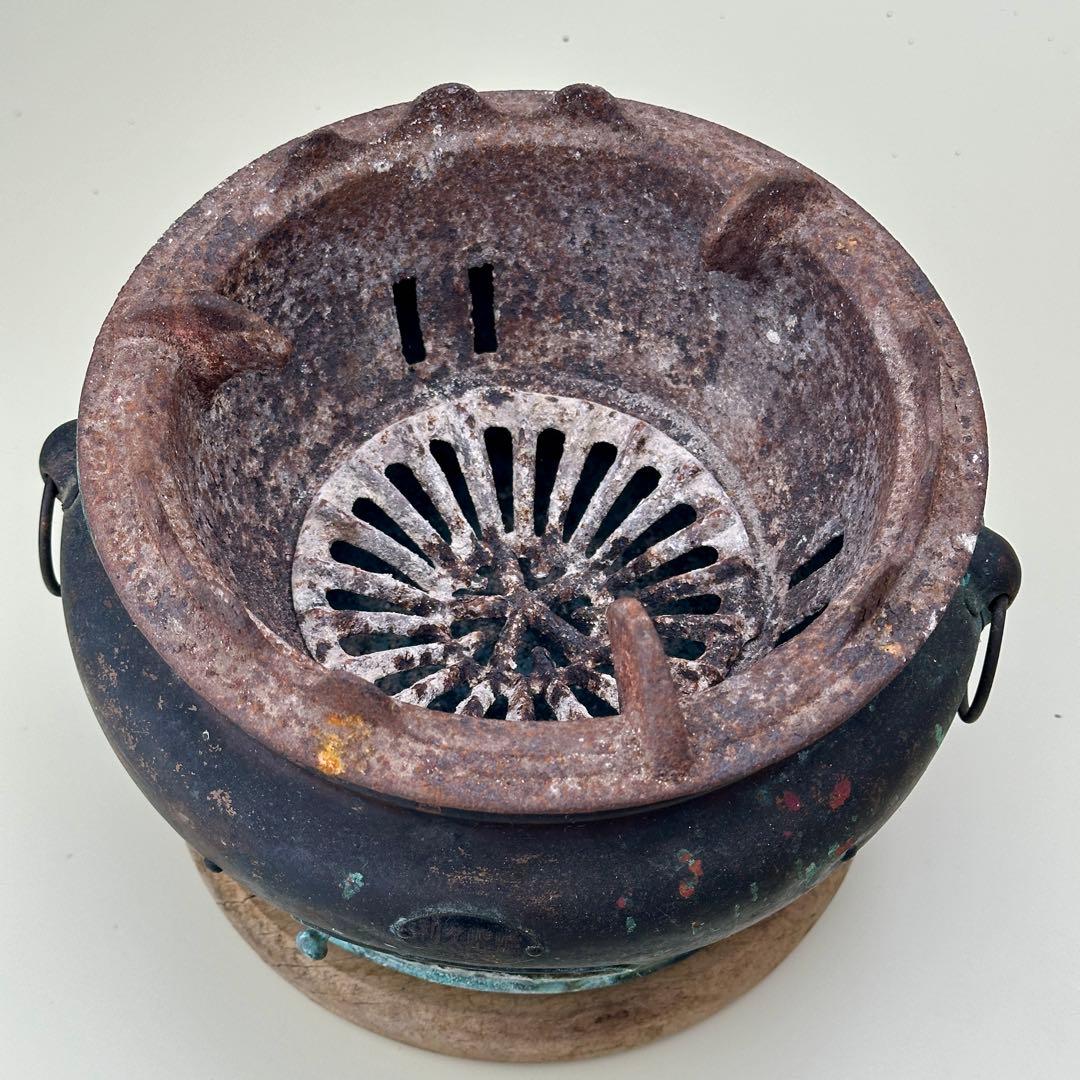 利久焜炉 安田工場 銅製 練炭コンロ アンティーク火鉢 骨董品 レア