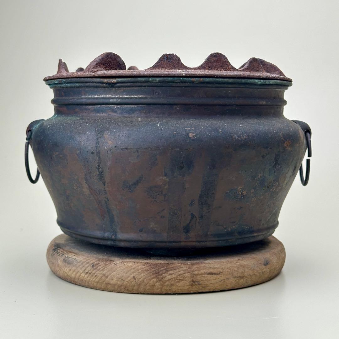 利久焜炉 安田工場 銅製 練炭コンロ アンティーク火鉢 骨董品 レア