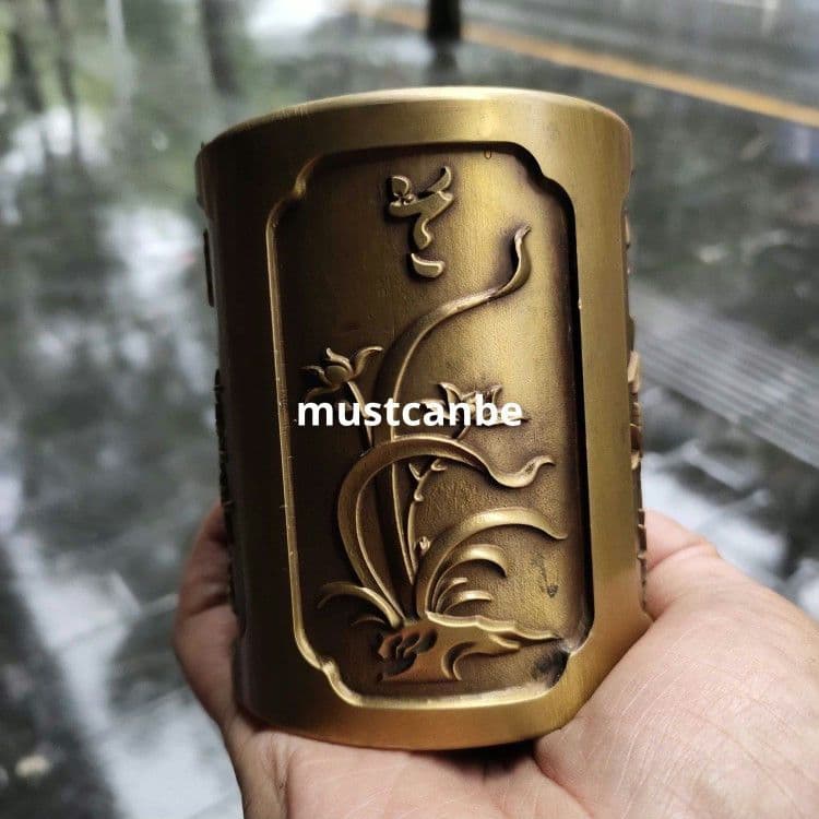 銅器 梅蘭竹菊筆箱 書道具 文房具 現代工芸品 美術品 置物