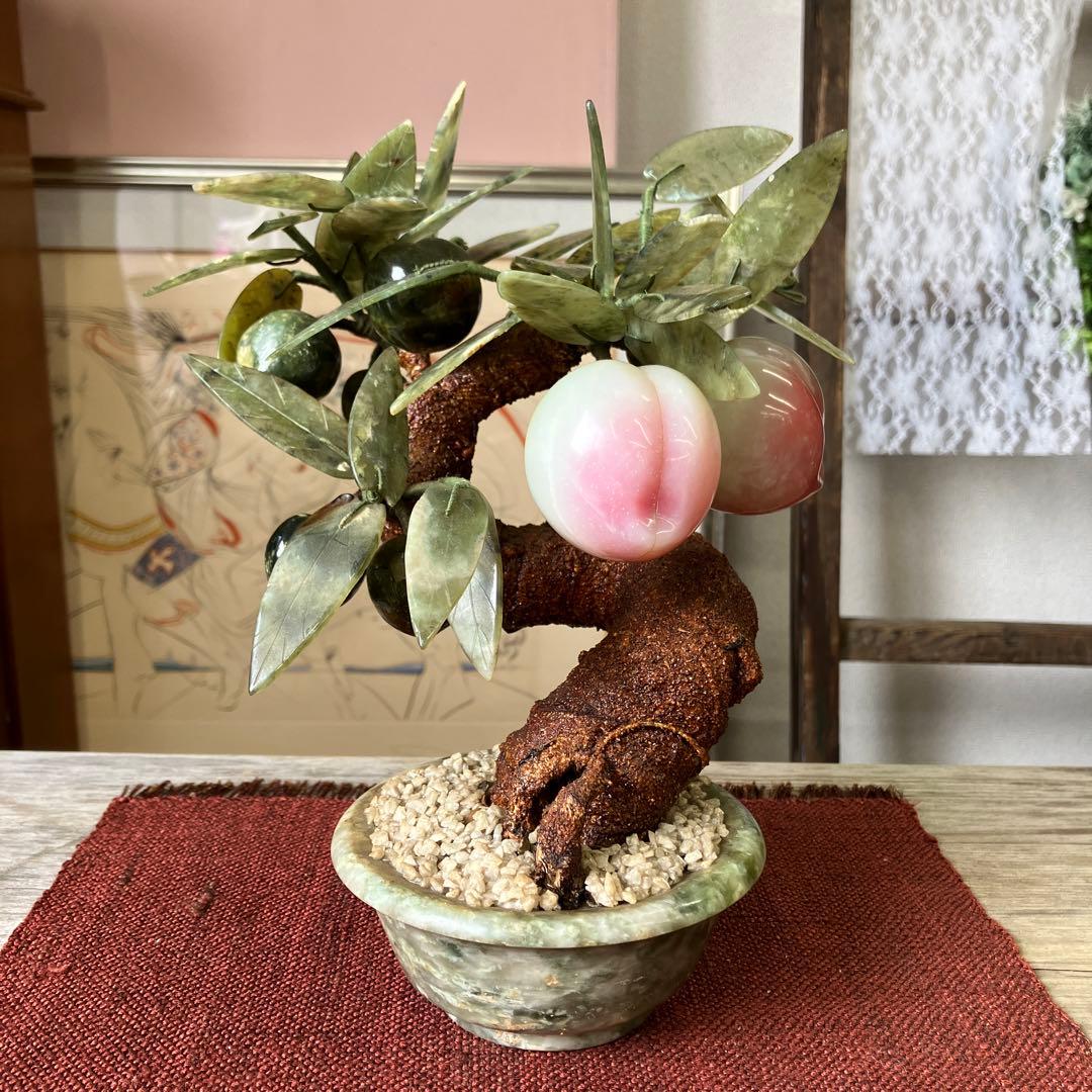 貴重 中国 玉石 果物形 アンティーク 翡翠 貴石 桃の木 盆栽 - メルカリ