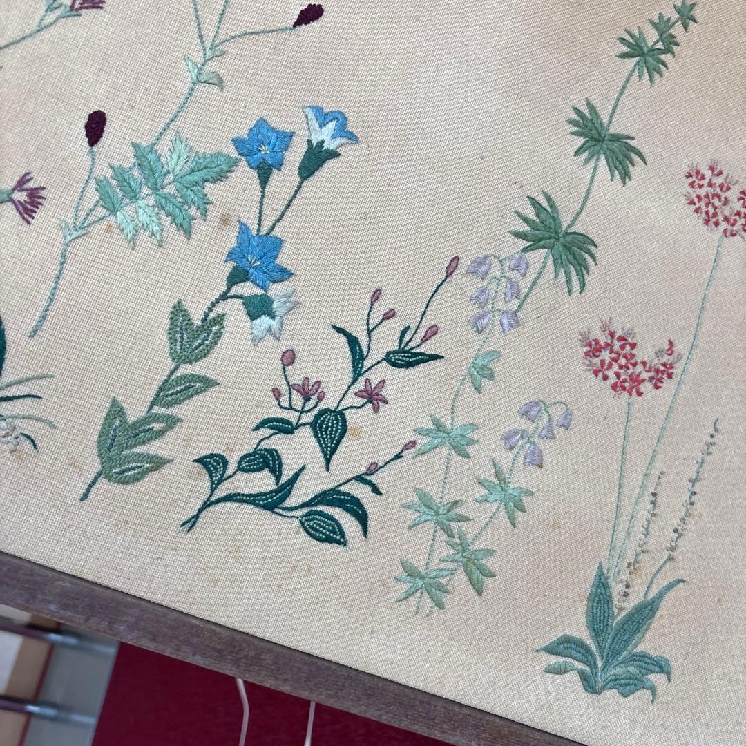 衝立 仕切り 枕屏風 花柄刺繍 アンティーク 骨董