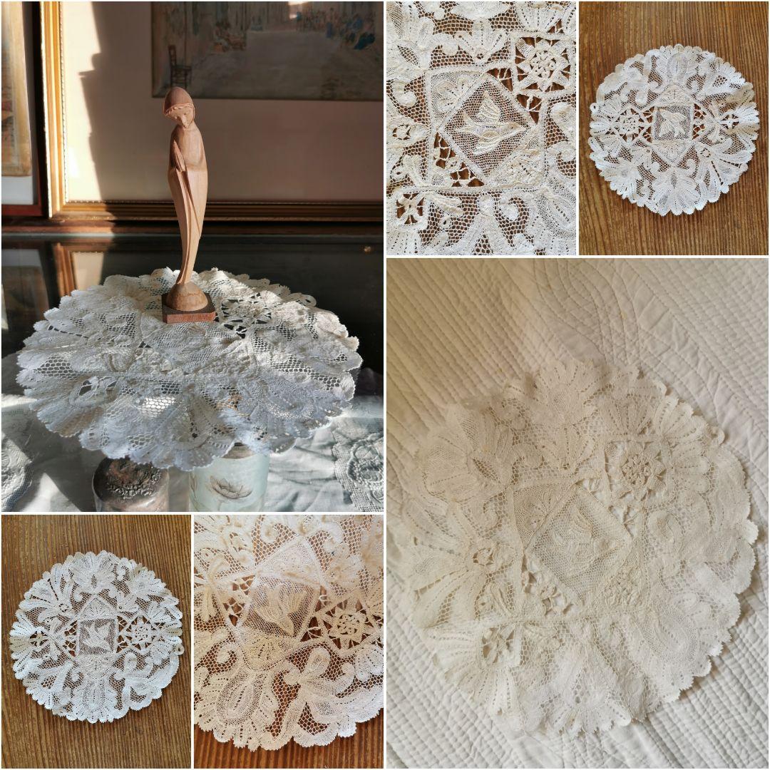 アンティーク 1880年頃 ミラネーゼレース 飛ぶ鳥 ボビン編リネン