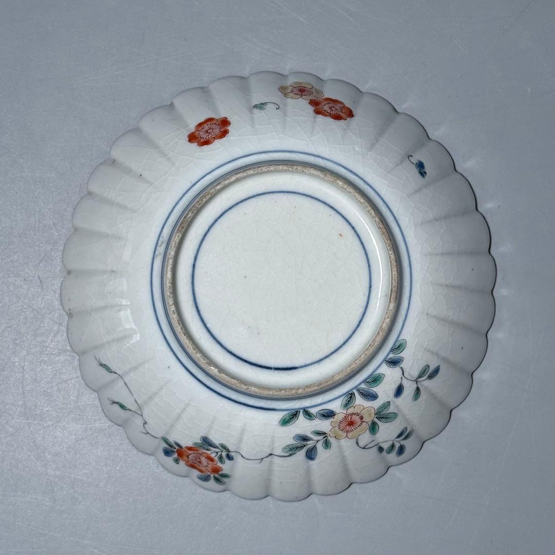 江戸時代　柿右衛門　錦　龍図花鳥絵菊花形皿　五点　博物館級　古美術　古伊万里