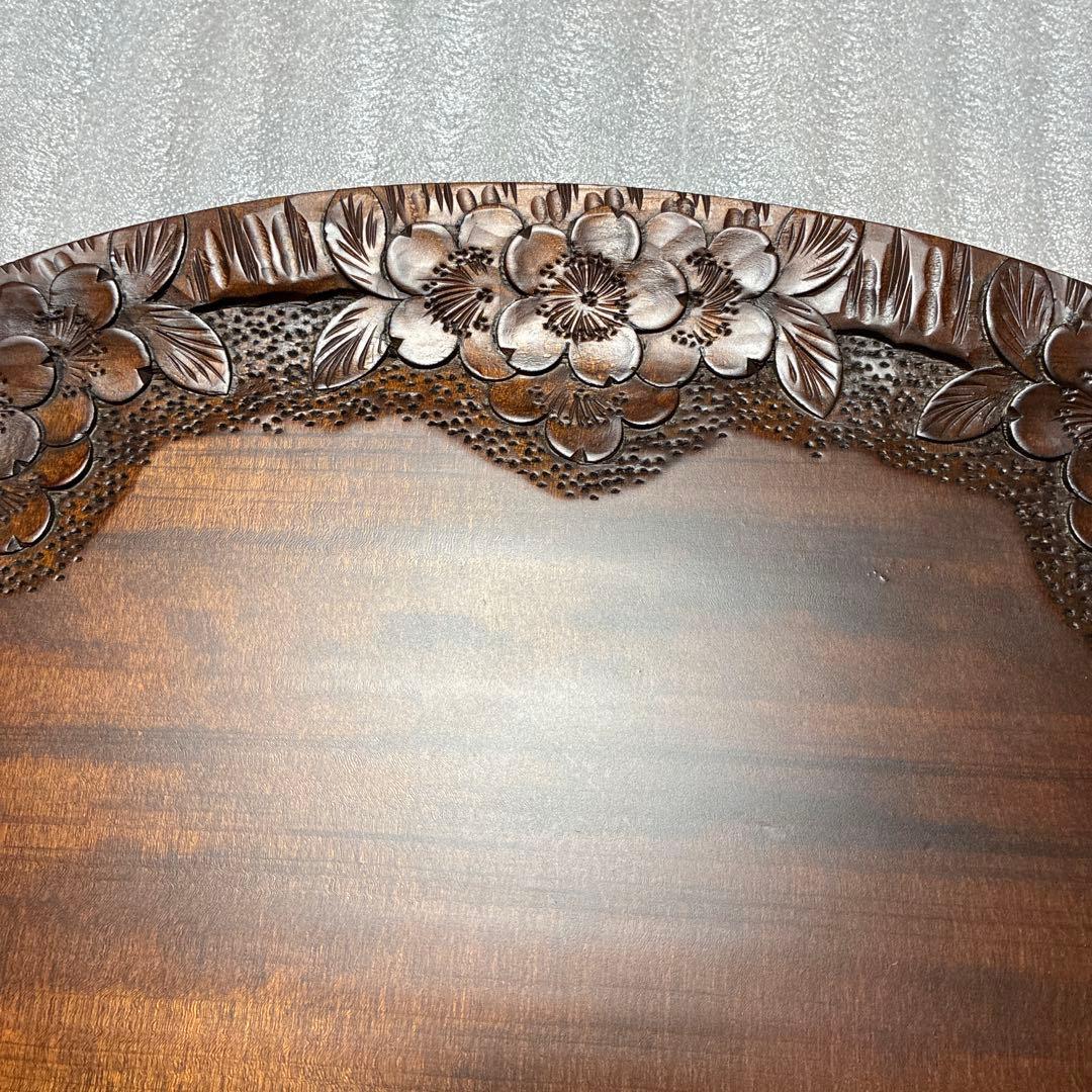 軽井沢彫 手付き盆 桜彫刻