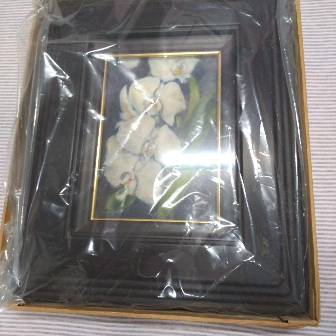 胡蝶蘭SMサイズ、保田三友紀の油絵作品。高級新品木製黒鉄 額縁付き