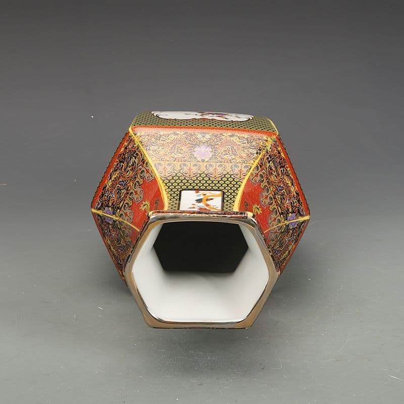 清雍正蒔金花鳥六方瓶 景徳鎮 陶磁器 装飾品 現代工芸品 美術品 置物