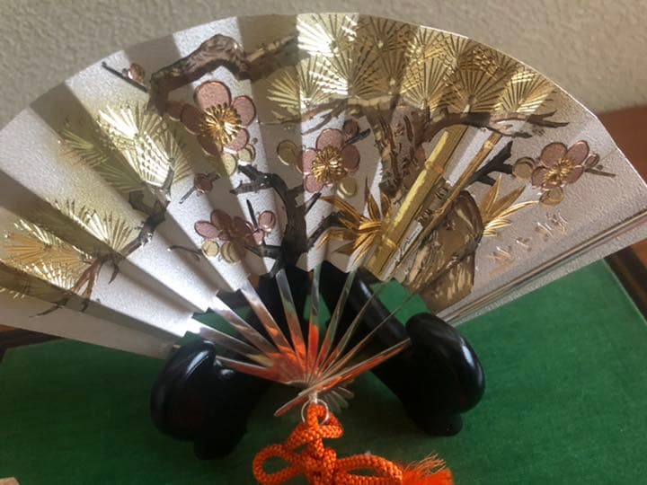 純銀 扇 置物 ガラスケース入 扇子 雲山作