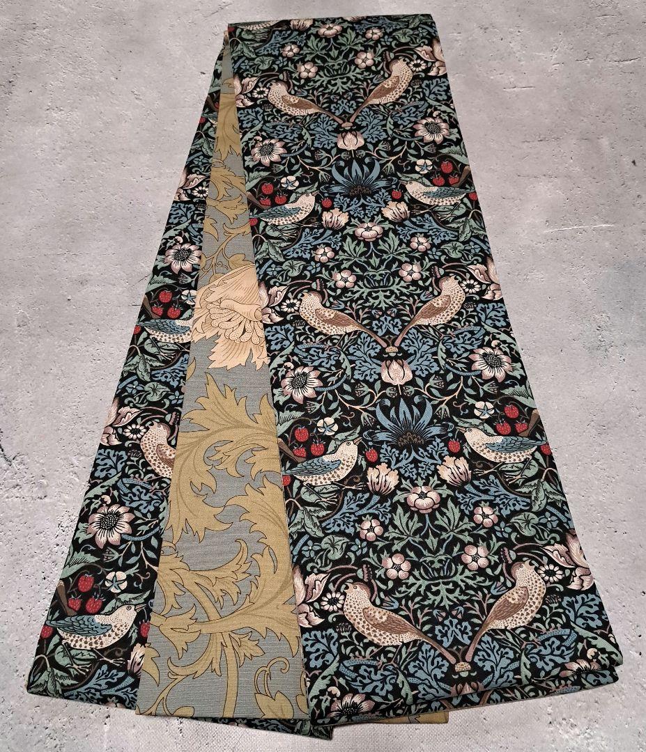 半幅帯 長尺 ウィリアムモリス いちご泥棒 エメラルド×アネモネ