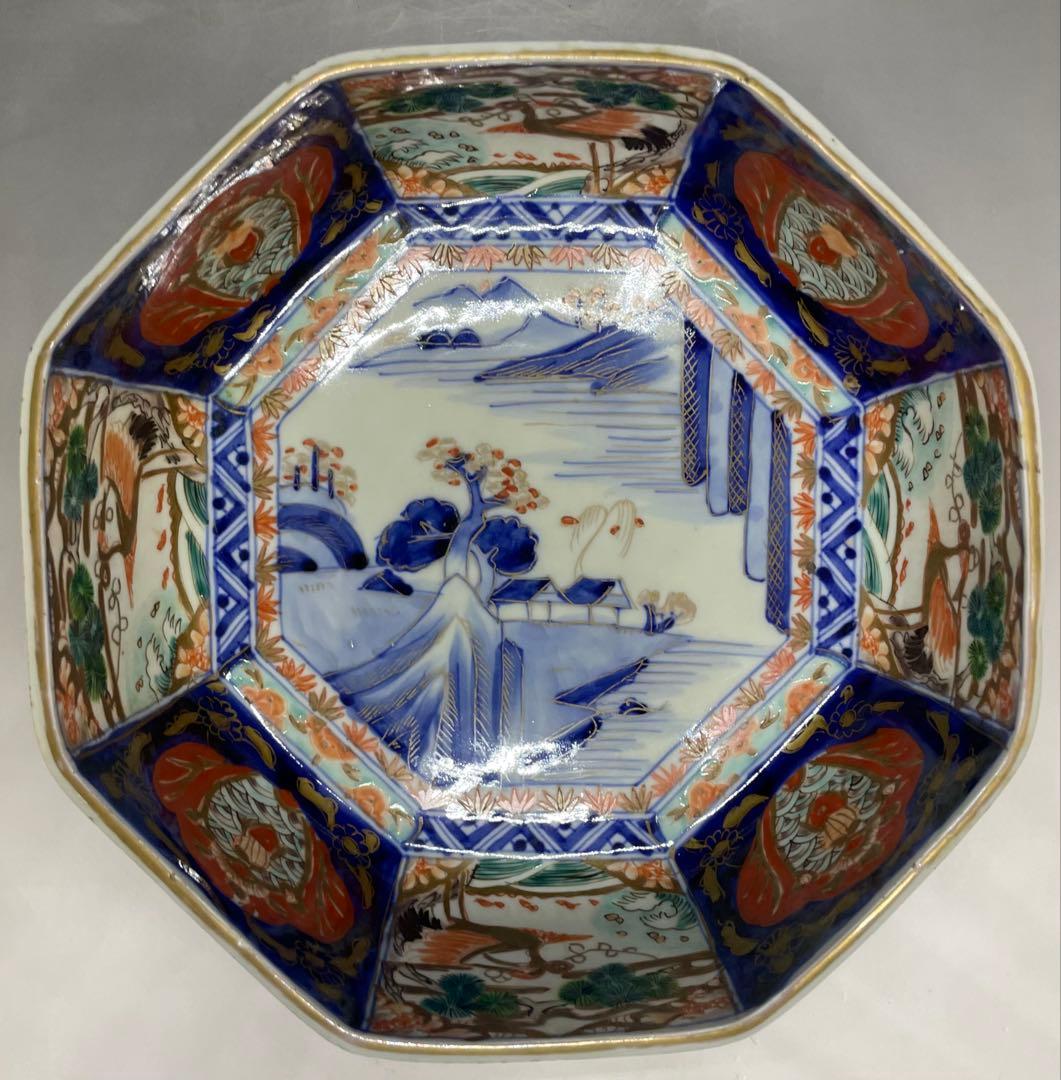 古伊万里　染錦　二重高台　三つ丼　鉢　飾り鉢　D132