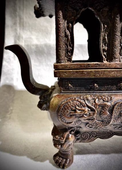 銅器仏教 二龍戯珠八宝香炉 古美術 コレクション品 銅製 工芸品