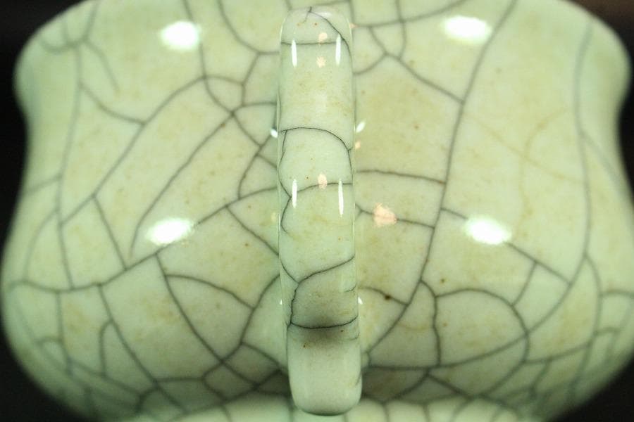 中国美術 哥釉 双耳 香炉(K-XA884)