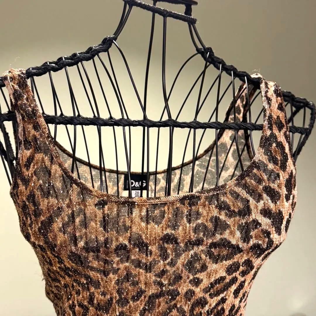 D&G 透け感 ラメヒョウ柄 ノースリーブトップス