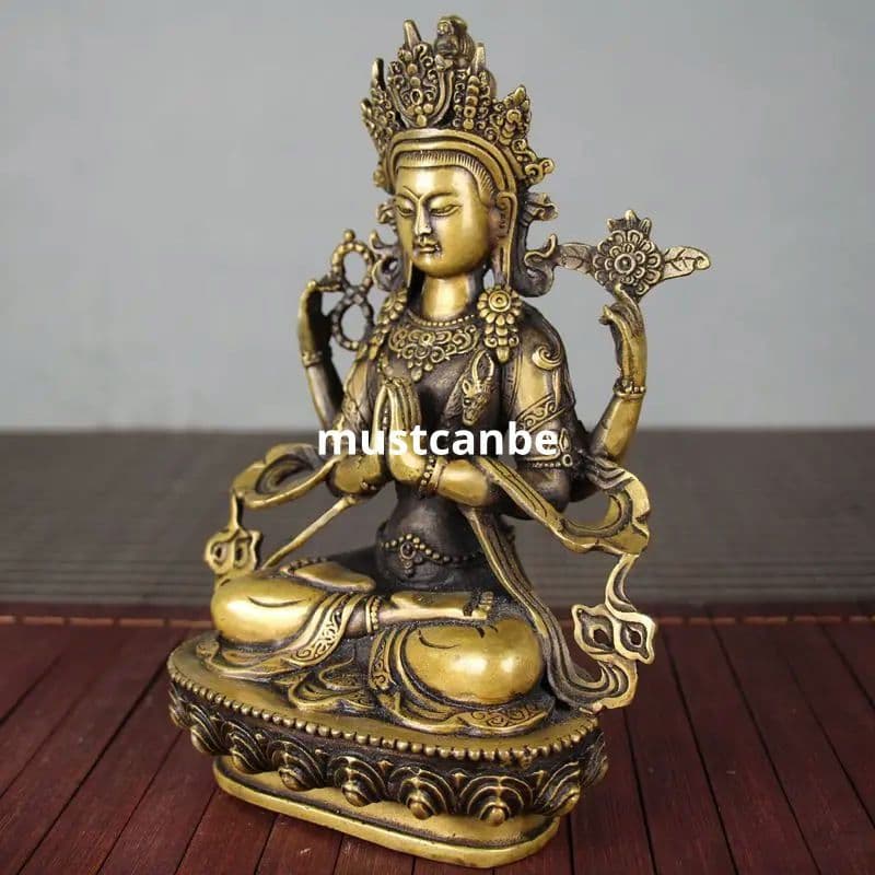 仏教美術 仏像 文殊普賢四臂観音 小仏像 銅製 銅器