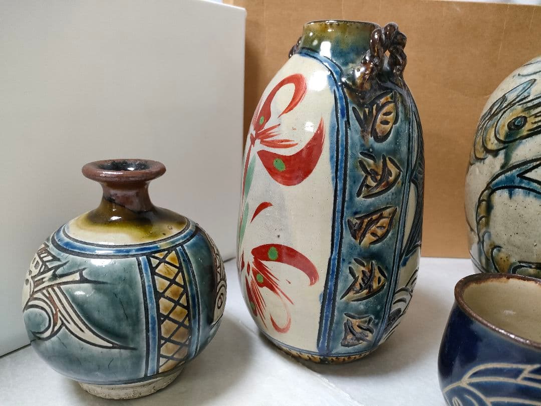 やちむん 金城次郎、裕三 宮城智 新垣勲 魚紋 まとめてセット 縁起物