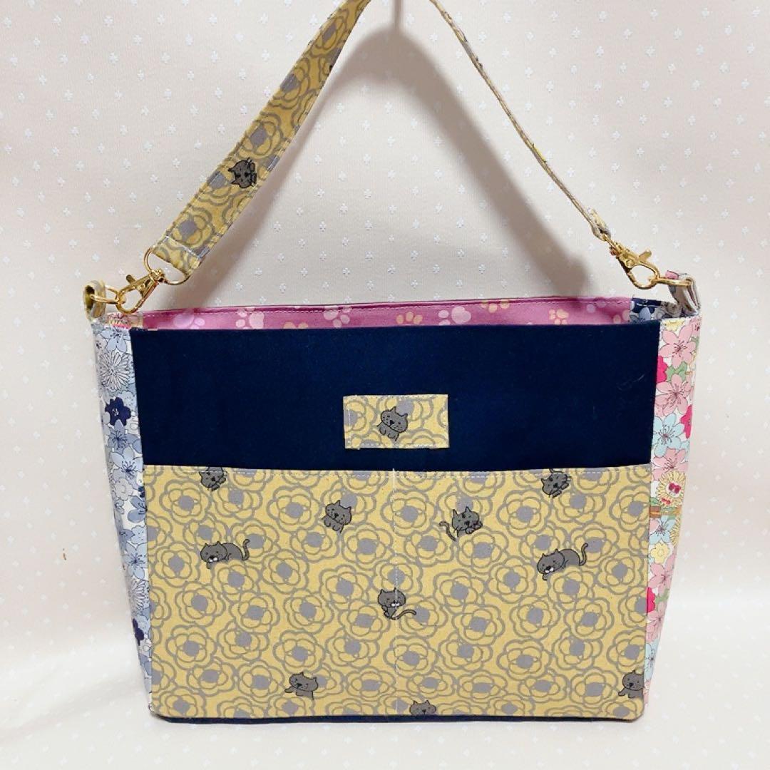 chibinyanco。 布バスケット バックインバック ねこ生地