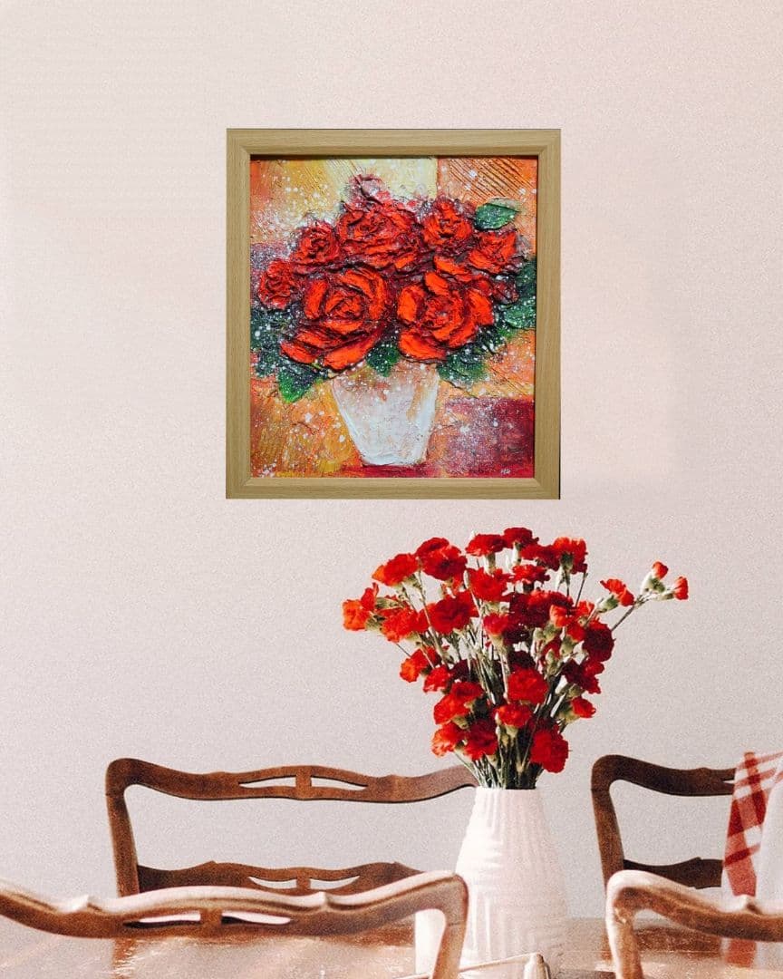 油絵 油彩 油彩画 絵 絵画 【赤い薔薇】