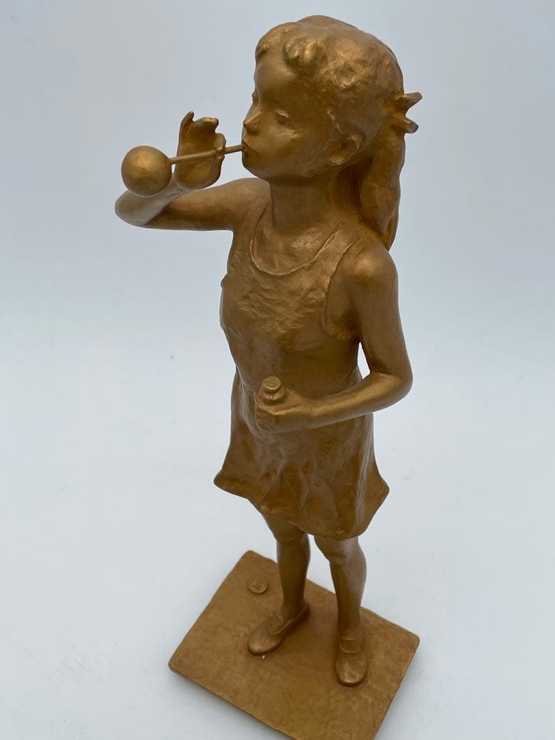 矢野秀徳ブロンズ像 しゃぼん玉861/950箱付き 矢野静子識 オブジェ