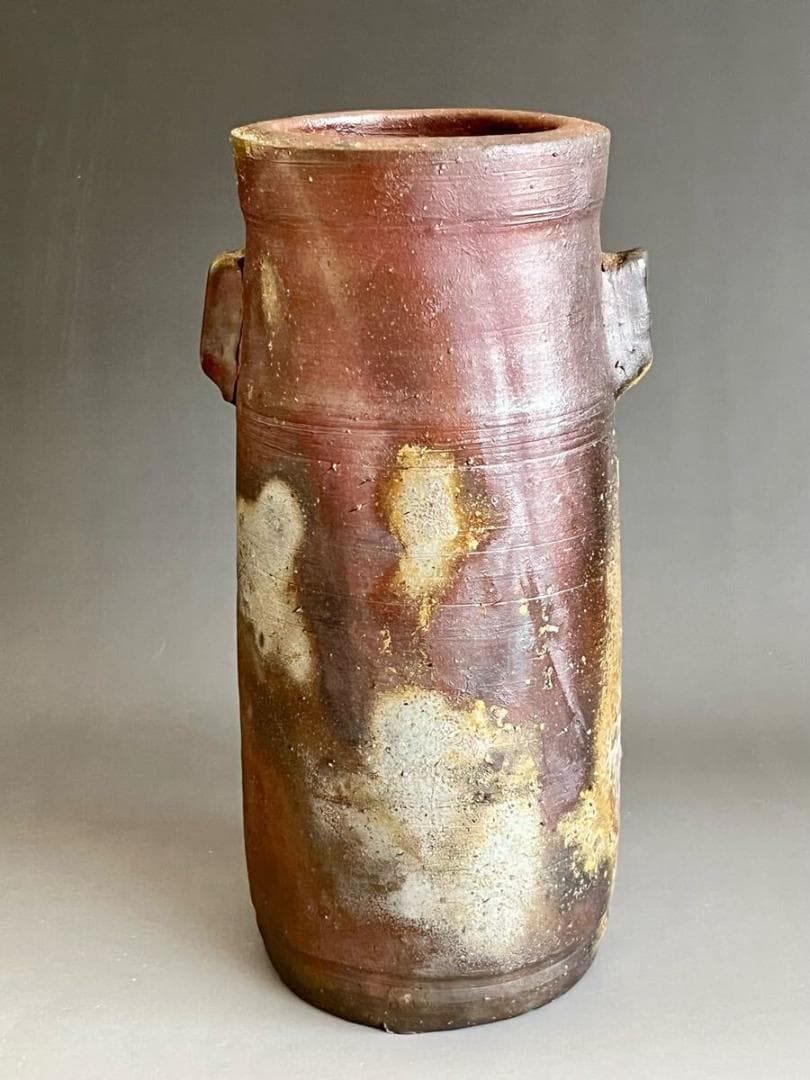 人間国宝 藤原啓 耳付窯変花入 M336