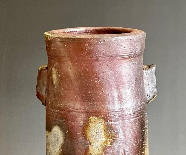 人間国宝　藤原啓　耳付窯変花入 　M336