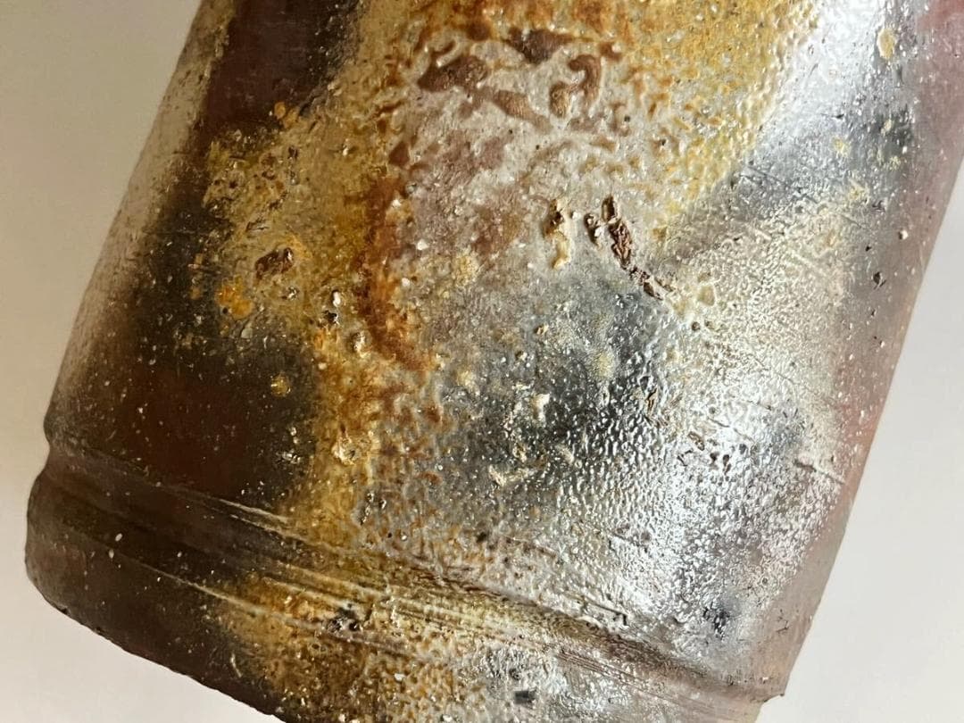 人間国宝 藤原啓 耳付窯変花入 M336