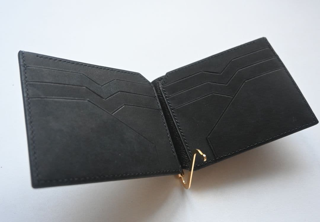 マネークリップ【ブラック】　イタリアンレザー　マルゴー　二つ折り財布
